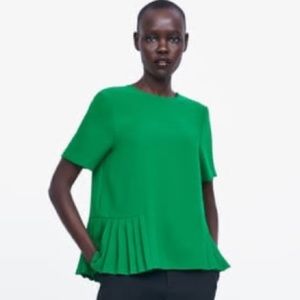 Zara Pleated Hem Top in Green